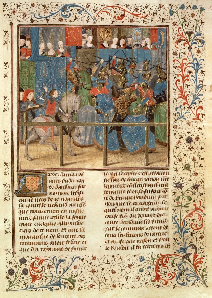 Ms 149 t.3 fol.82 Egy versenyjelenet, a Histoire des Nobles Princes de Hainaut-ból, Jacques de Guise alkotó: French School