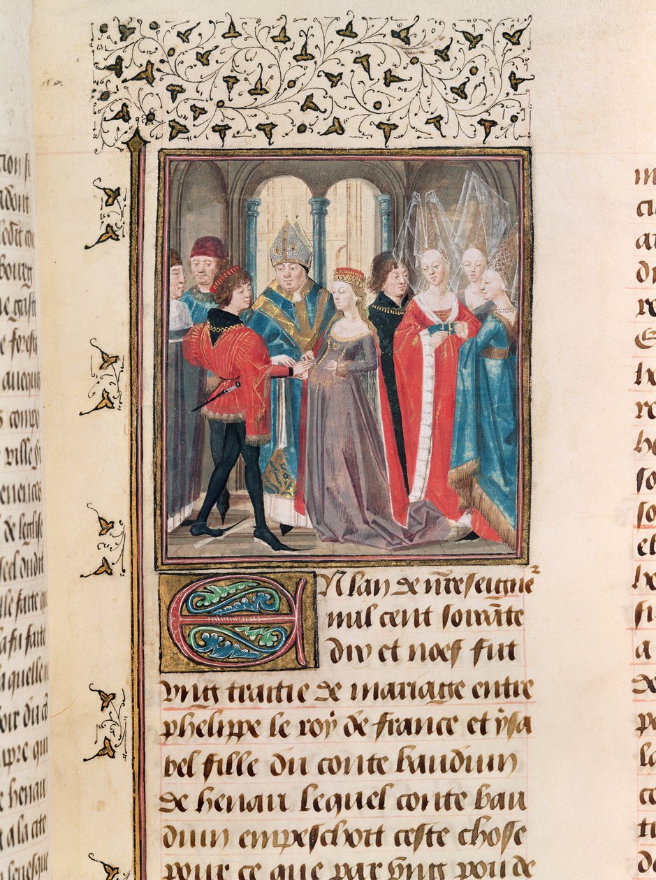 Ms. 149 t.3 fol.88 Philippe Auguste (1165-1223) francia király és Hainault Isabelle, Baudouin gróf lánya házassága alkotó: French School