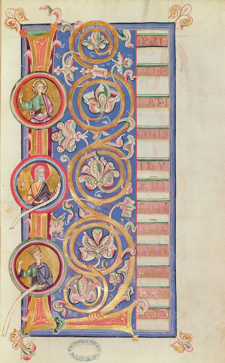 Ms 14 fol.23 Történeti L kezdőbetűje medalionokkal, egy evangéliumtól alkotó: French School