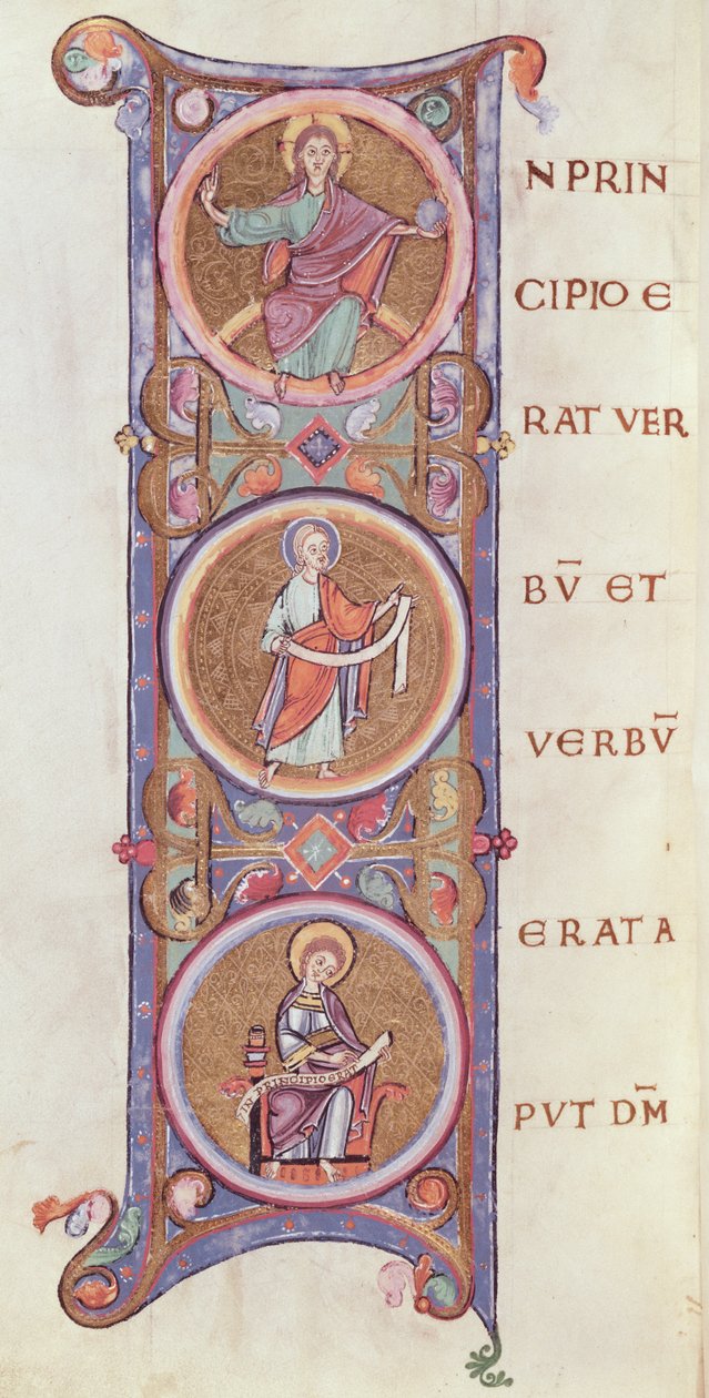 Ms 14 fol.60v Historiált iniciálé I, amely Szent János evangéliumának kezdetét ábrázolja alkotó: French School