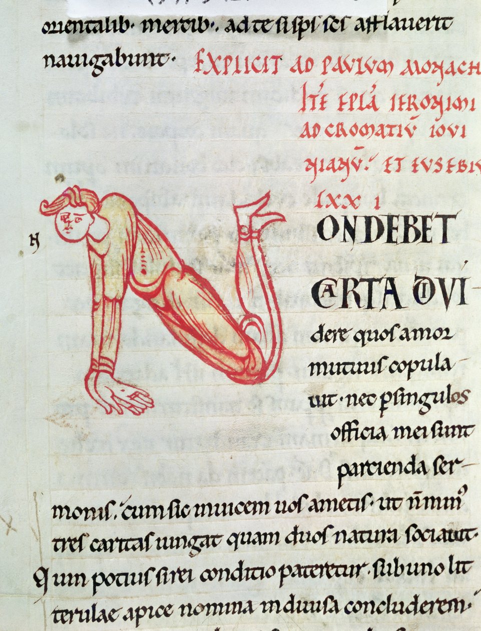 Ms 154 fol.137v Történeti kezdetű N, Szent Jeromos leveleiből alkotó: French School