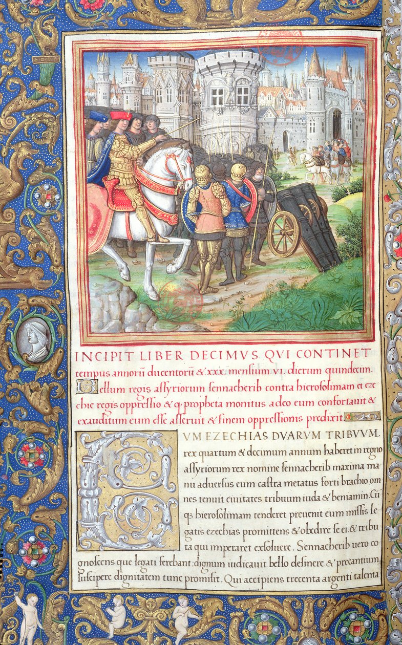 Ms. 1581 f. 195v Illusztráció a X. könyvből (A tíz törzs fogságától Cyrus első évéig), Flavius Josephus Sennac A zsidók régiségei (Antiquitates Judaicae) 1. fejezetéből alkotó: French School
