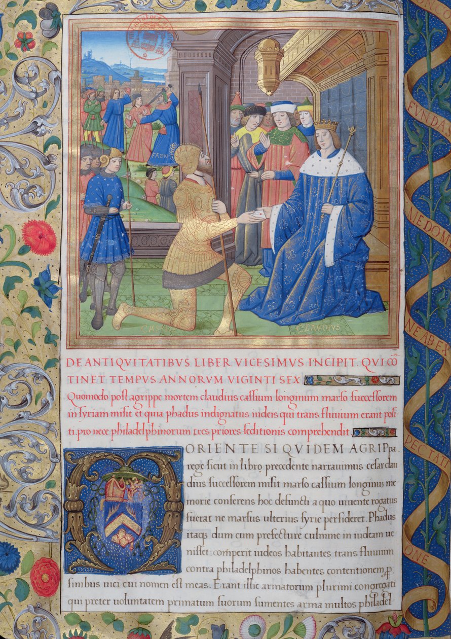 Ms. 1581 f. 897v Illusztráció a XX. könyvből (Fadus ügyésztől Florusig), Flavius Josephus A zsidók régiségei (Antiquitates Judaicae) 1. fejezete – Hogyan Agrippa halála után? alkotó: French School