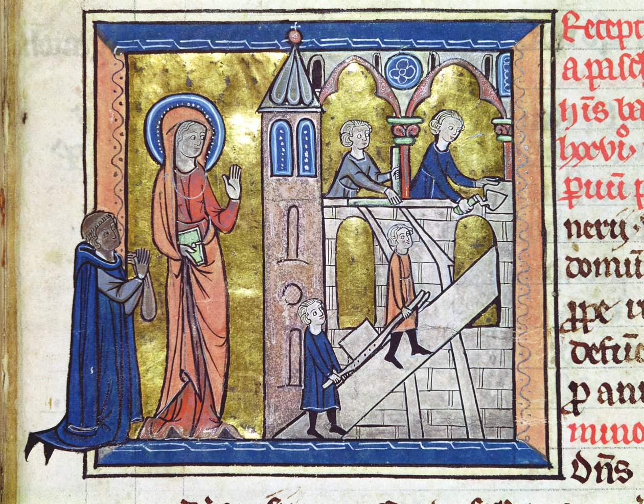 Ms 16261 f.20 Az apátság építése, a Censier de lAbbaye Sainte-Genevieve, 1270 alkotó: French School