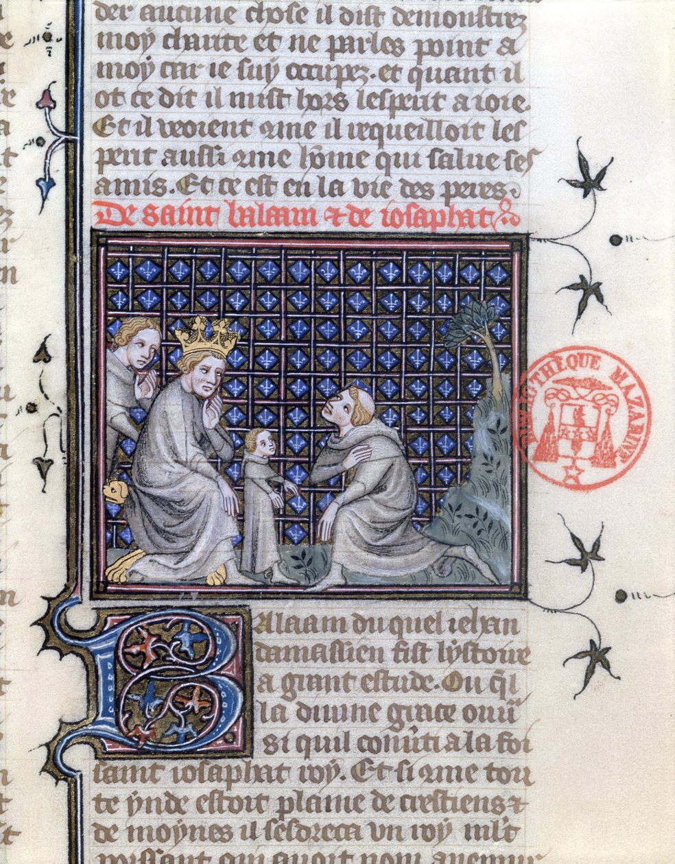 Ms 1729 Egy királyfi nevelése, illusztráció Bálám és Josephat történetéhez Jacobus da Varagine Legenda Aurea-jából, 1370 körül alkotó: French School