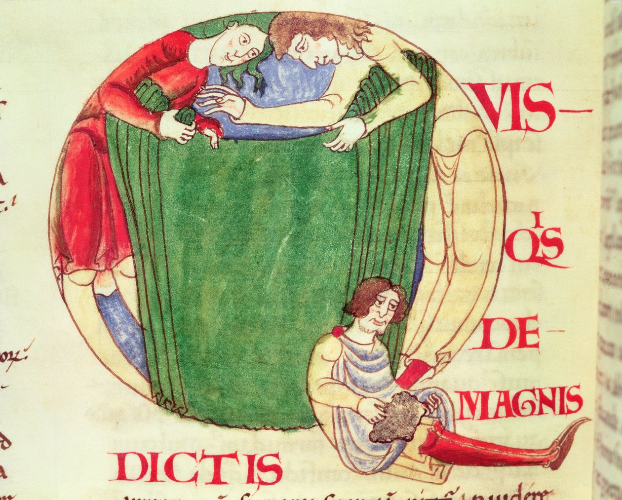Ms 173 fol.92v Történelmi kezdetű Q, amely drapériákat ábrázol, Nagy Gergely pápa, a burgundi iskola Moralia in Jobból alkotó: French School