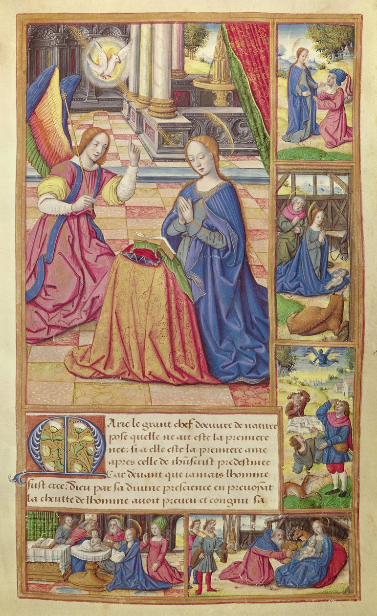 Ms 17 fol.2 Az Angyali üdvözlet és Krisztus gyermekkora, Vie des Femmes Celebres, 1505 körül alkotó: French School