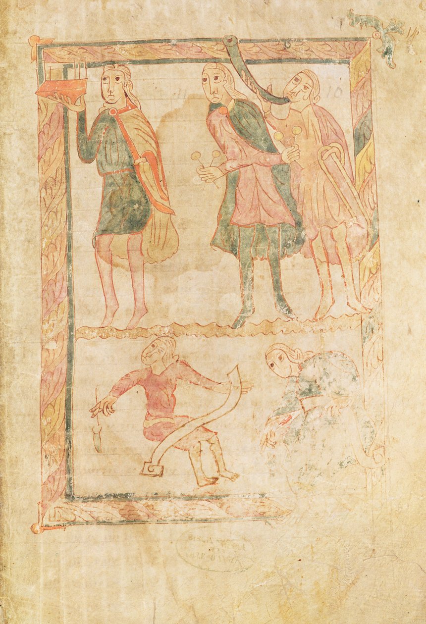 Ms 18 fol.14 Dávid akolitusai, egy zsoltárból alkotó: French School