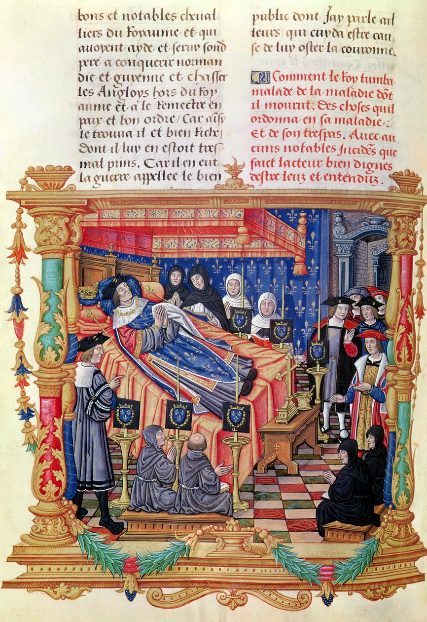 Ms 18 fol.208v XI. Lajos halála (1461-83), a Memoires de Philippe de Commines, 1489-98 alkotó: French School