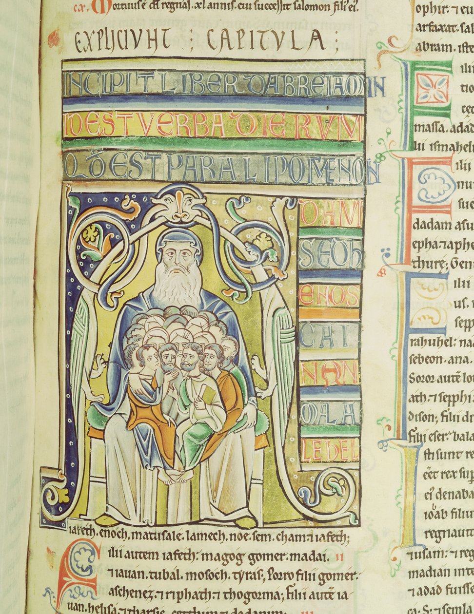 Ms 1 f.256 Történelmi A levél, amely generációkat ábrázol Ábrahám kebelében, a Souvigny Bibliából alkotó: French School