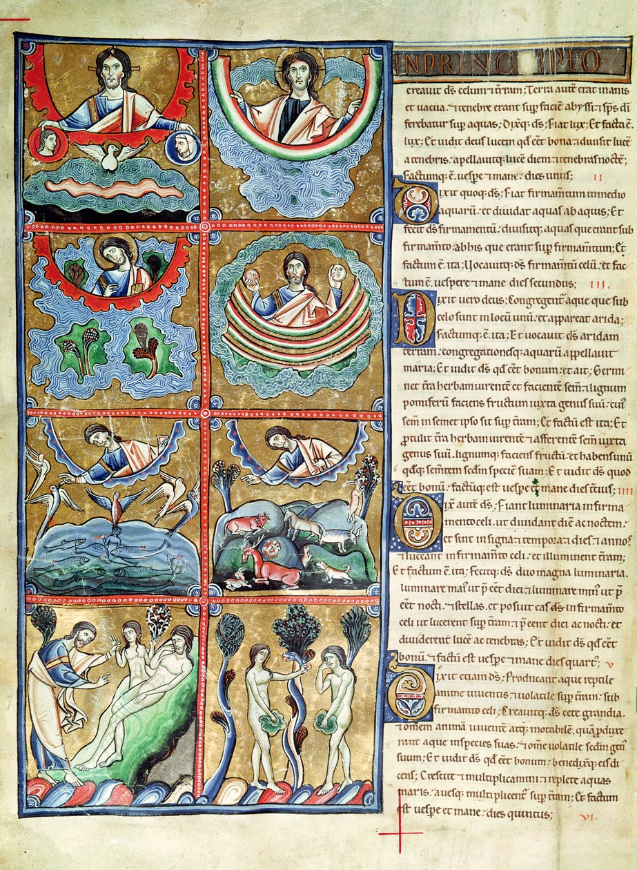 Ms 1 f.4v A világ teremtése, a Souvigny Bibliából alkotó: French School