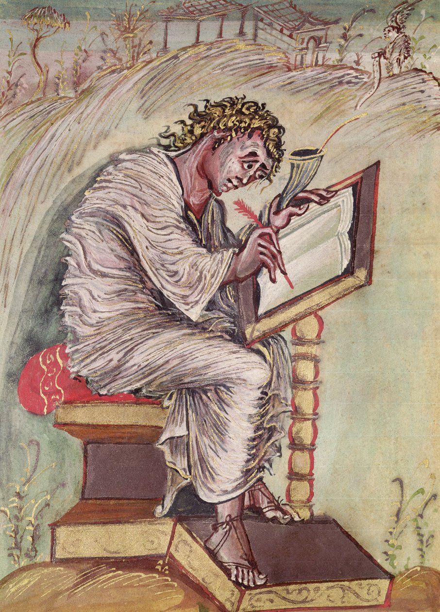 Ms 1 fol.18v St. Matthew, az Ebbo-evangéliumokból, 816-835 körül alkotó: French School