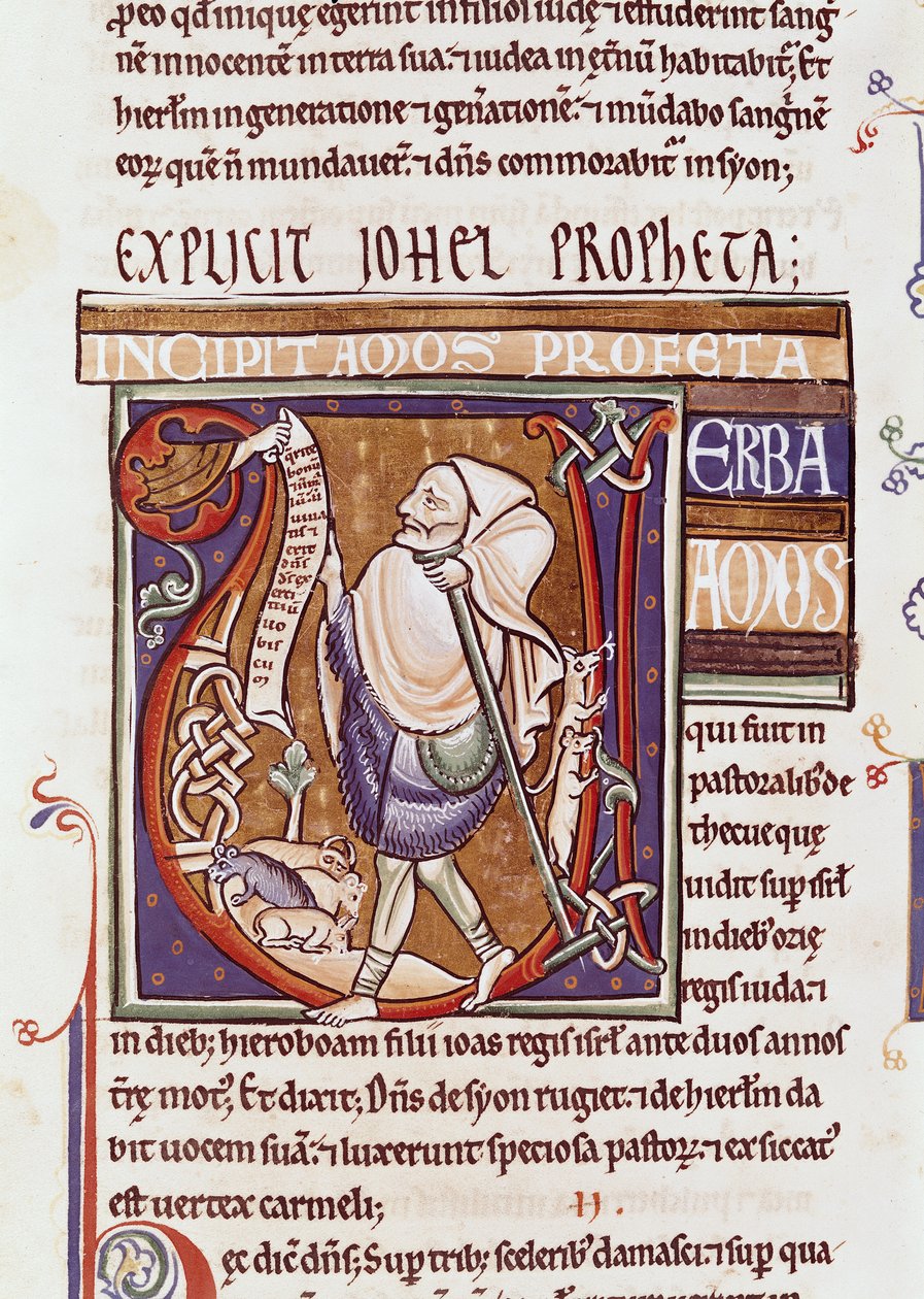 Ms 1 fol.194v, Amost ábrázoló, előzményezett V kezdőbetű, a Souvigny-bibliából alkotó: French School