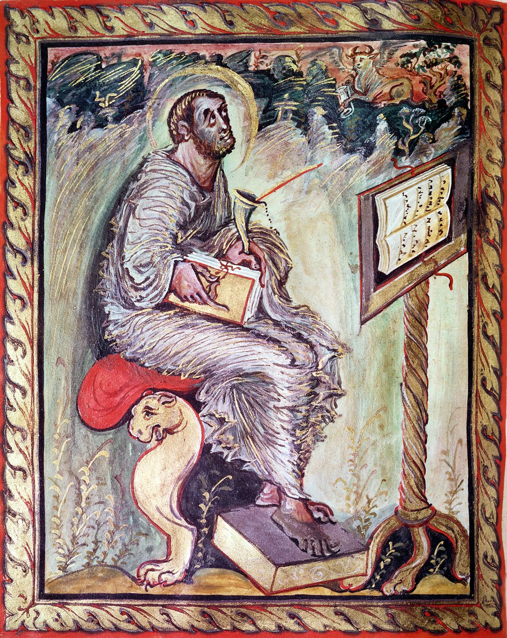 Ms 1 fol.90v St. Luke, az Ebbo-evangéliumokból, 816-835 körül alkotó: French School