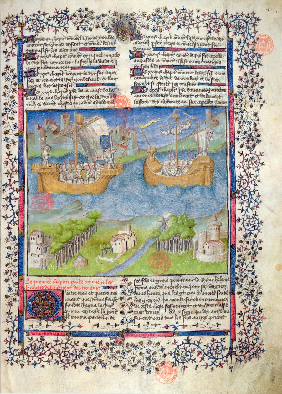 Ms 2028 fol. 2 A francia nemzet trójai eredete, a Grandes Chroniques de France-ból alkotó: French School
