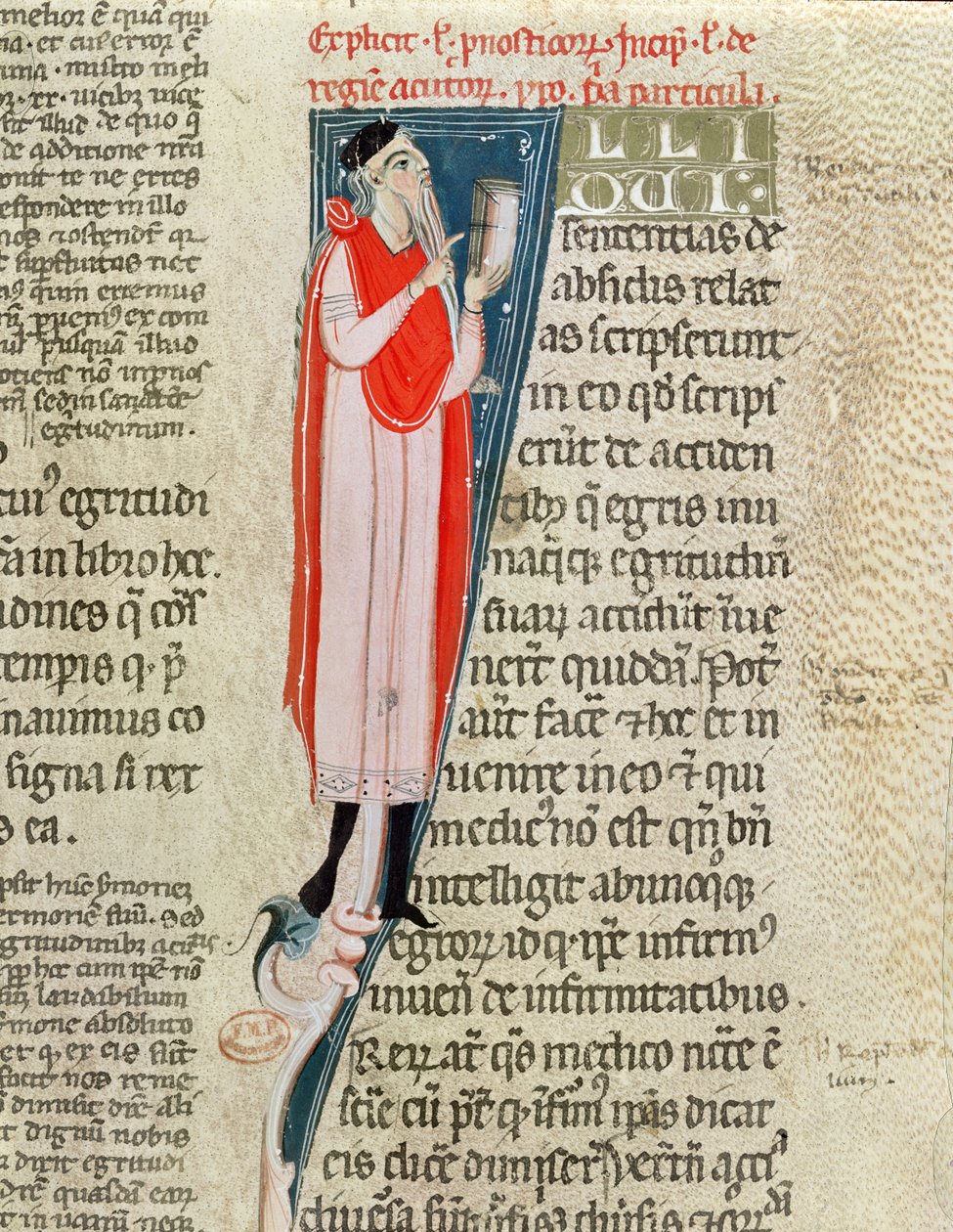 Ms 2046 Egy orvos, aki tanít, Hippokratész aforizmáiból (Kr. e. 460-kb. 377), Claudius Galenus (kb. 130-kb. 201) kommentárjával alkotó: French School