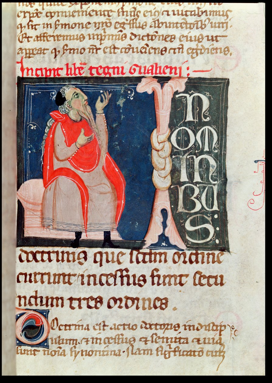 Ms. 2046 fol. 261 A Scientist, illusztráció Aliben Rhodonan megjegyzéseinek elején Galenus Ars Parvához (130 körül-201 körül) alkotó: French School