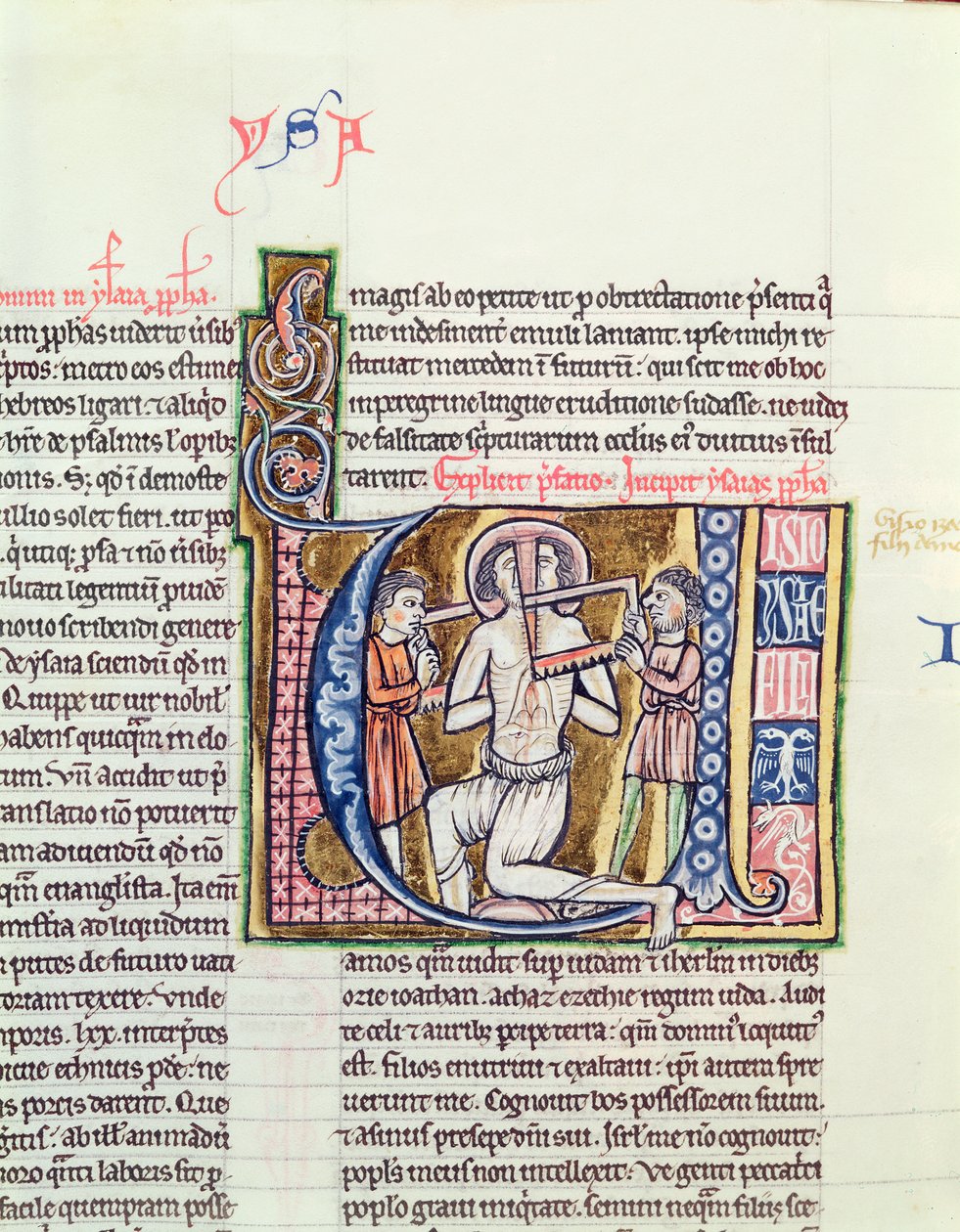 Ms 21 fol.98v Ézsaiás mártíromsága, egy Bibliából alkotó: French School