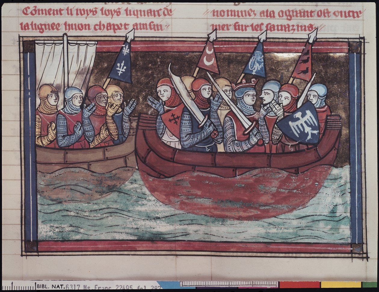 Ms 22495 fol.287 Felszállás külföldre, Le Roman de Godefroi de Bouillonból, 1337 alkotó: French School