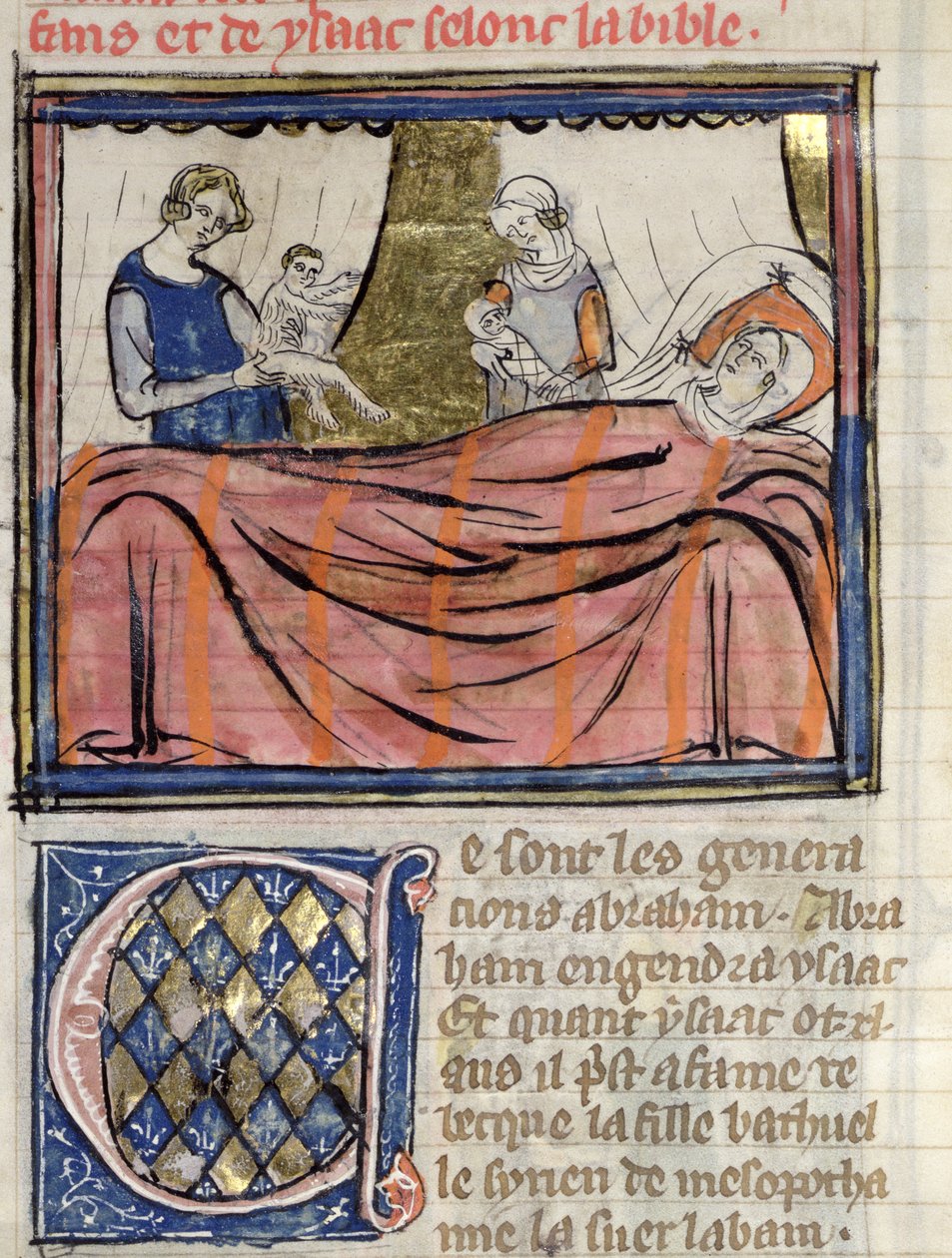 Ms 22 fol.30 Az ikrek Jákob és Ézsau születése, miniatűr Guiart des Moulins Biblia történetéből alkotó: French School