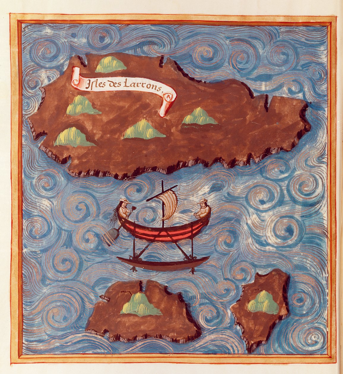 Ms 24224 Fol.20v A Ladrones-szigetek térképe, Ferdinand Magellan utazásának beszámolójából alkotó: French School