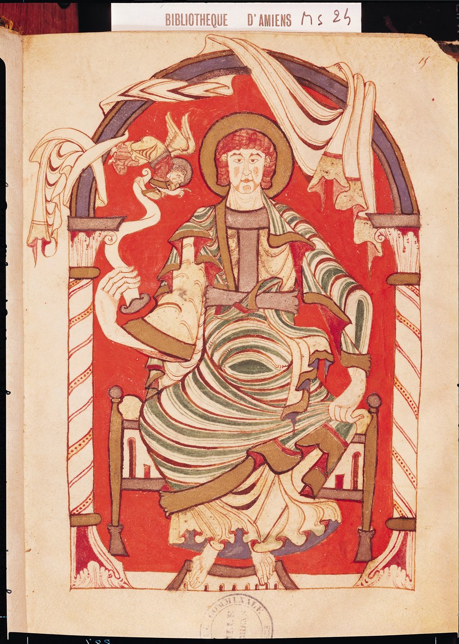 Ms 24 fol.15 Szent Máté, illusztráció a Corbie-i apátság evangéliumából alkotó: French School