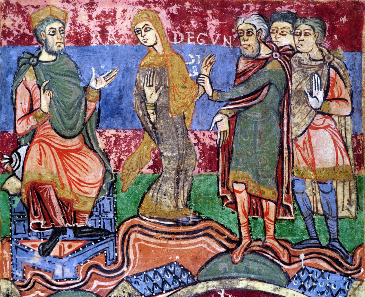 Ms 250 f.24r St. Radegund (518-87) I. Clothar (497-561) előtt vezetett St. Radegund életéből alkotó: French School