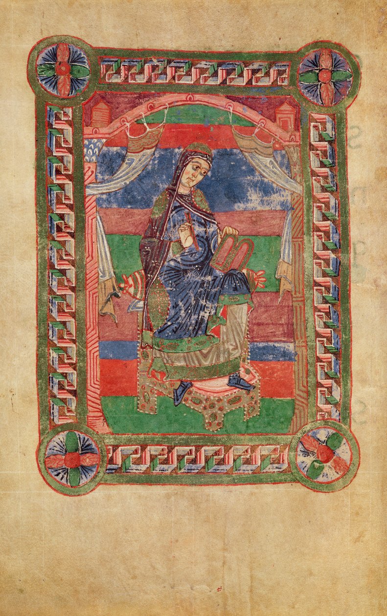 Ms 250 fol.43v St. Radegund (518-87) a trónon, Szent Radegund életéből alkotó: French School