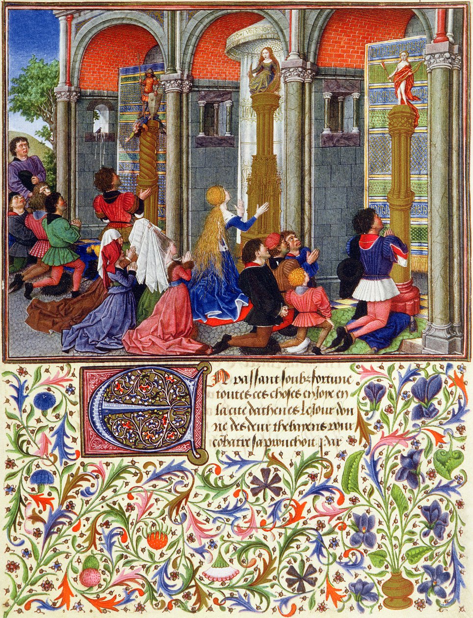 Ms 2617 Arcitas imádkozik a Marshoz, Palemon imádkozik a Vénuszhoz, Emily imádkozik Dianához, a La Teseidából, Giovanni Boccaccio (1313-75) 1340-41 alkotó: French School
