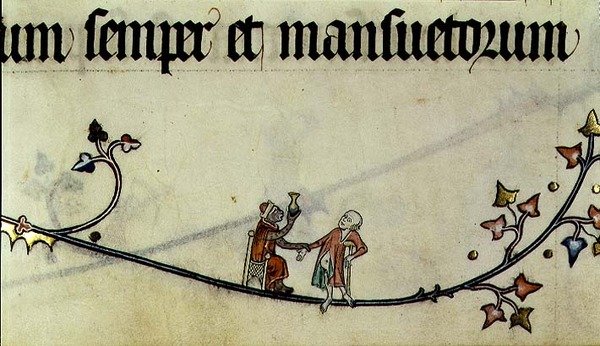Ms 298 f.25 A majom orvosol egy embert, a metzi pápaságból, Raymond Barnak, Metz püspökének írva alkotó: French School