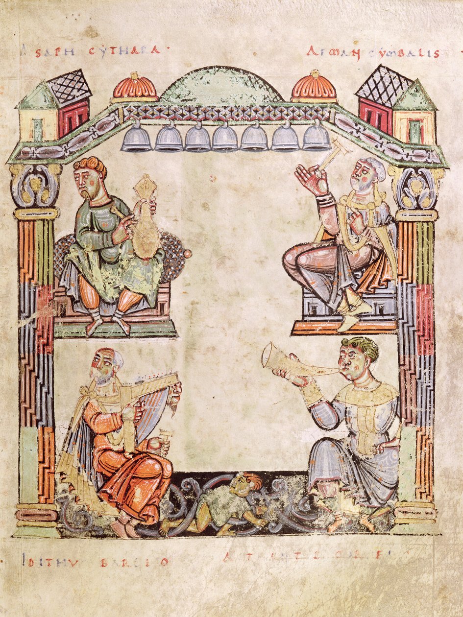 Ms 2 fol.11 (6) Négy zenész, az órák könyvéből alkotó: French School