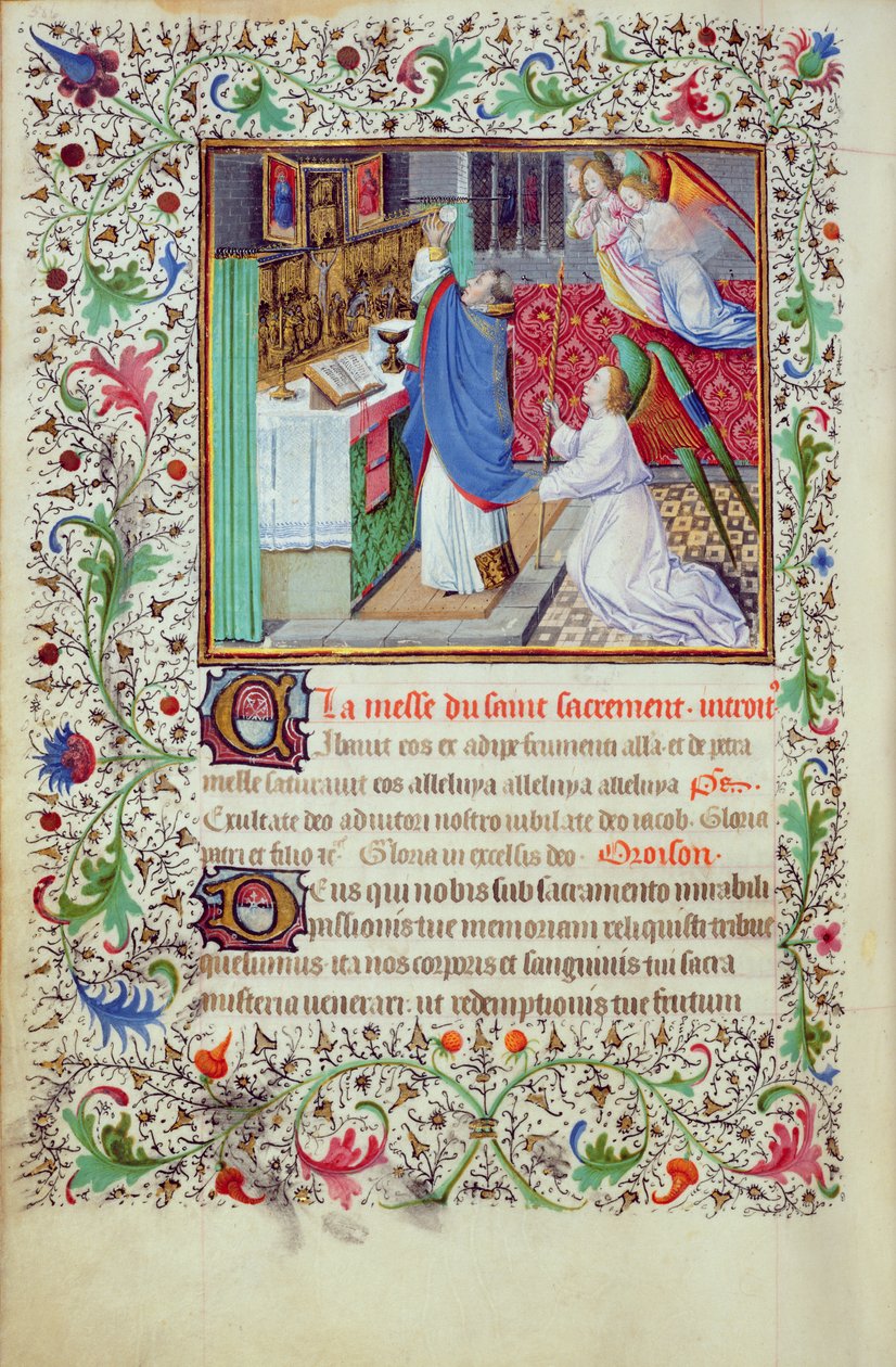Ms 3-1954, f.193v: Az Eucharisztia előkészítése, miniatűr egy Órakönyvből, amely Merész Fülöp, Burgundia hercege számára készült 1370 után alkotó: French School