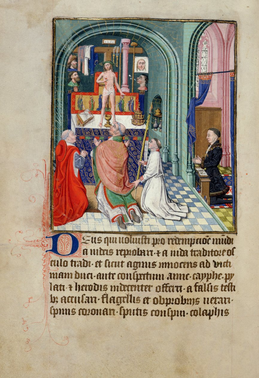 Ms 3-1954 fol.253v Szent Gergely miséje az órák könyvéből, Phillipe Le Hardinak, Burgundia hercegének készült alkotó: French School
