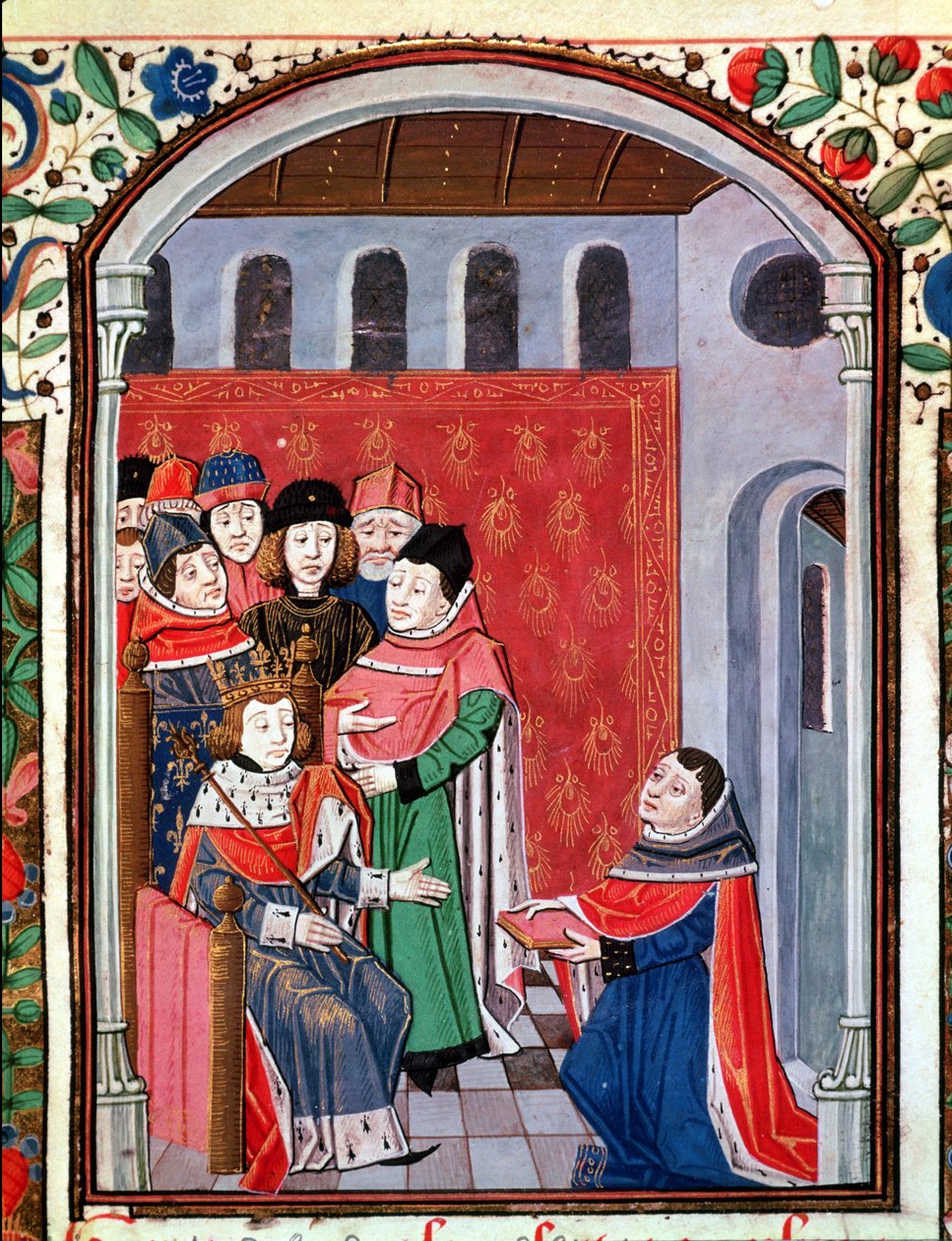 Ms 3045 fol.1 Jean de Meung (1240-1305) felajánlja a fordítását Philippe le Belnek (1268-1314) A filozófia vigasztalása Boethiustól alkotó: French School