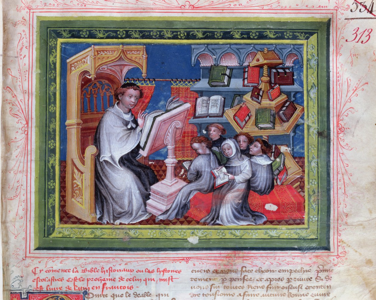 Ms 313 iskolai jelenet, a Bible des Grands Augustinsból, 1494 alkotó: French School
