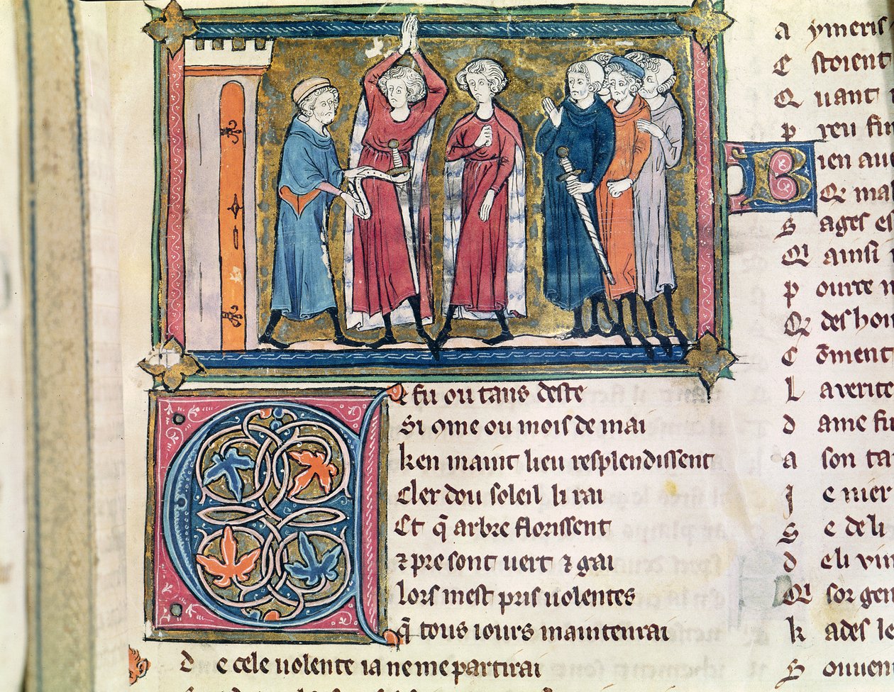 Ms 3142 fol.179 Egy lovag fegyverzete, Recueil de Poesies Francaises, 1280-90 körül alkotó: French School