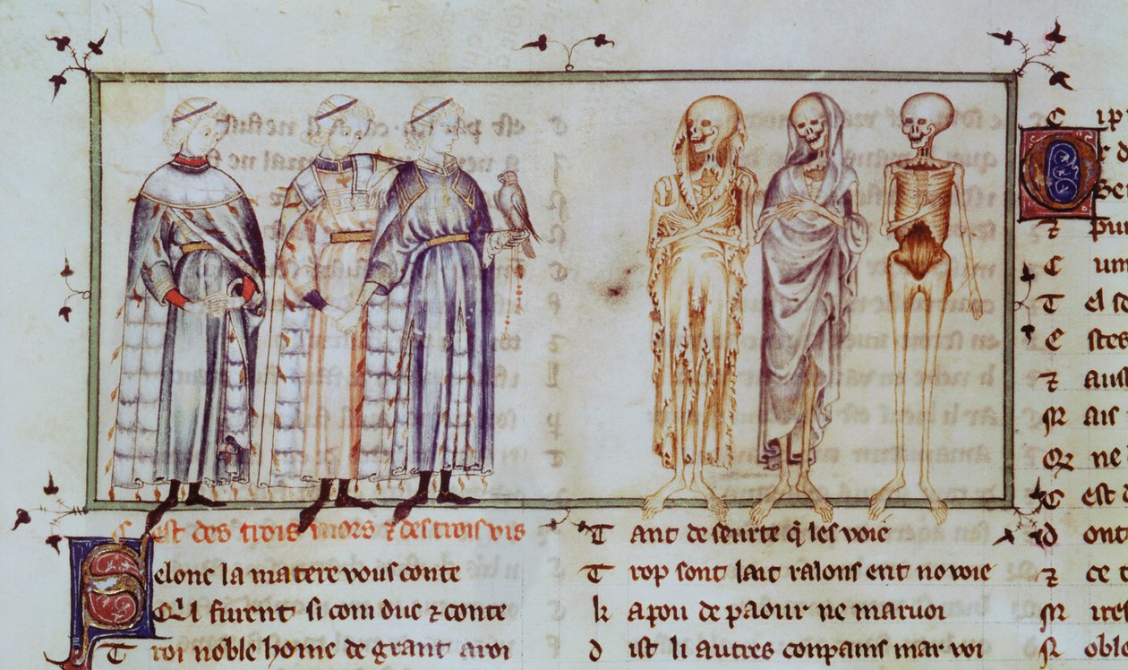 Ms 3142 fol.311r A három élő ember és a három halott története, Recueil de Poesies Francaises, 1280-90 körül alkotó: French School