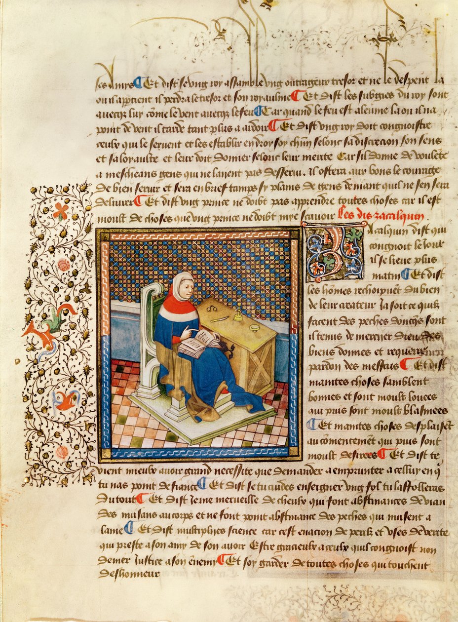 Ms 316 fol.3 Egy filozófus az íróasztalánál, a Les Dits Moraux des Philosophes alkotó: French School