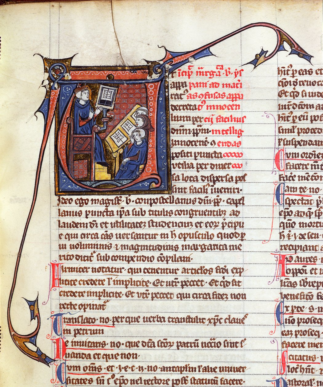 Ms 31 Fol.278 A kánonjog mestere és tanítványai IV. Innocentus pápa (1254) Apparatus in Quinque Libros Decretaliumból alkotó: French School