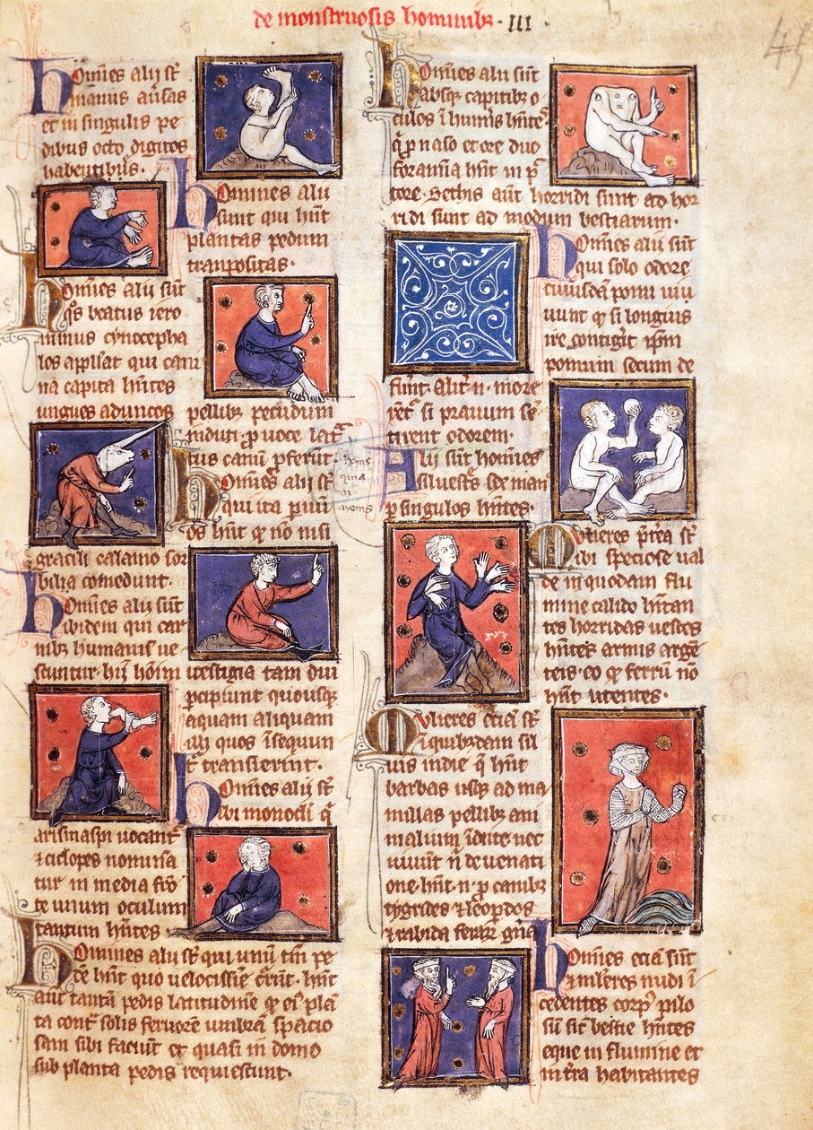 Ms 320 Fol.45r Monsters, Thomas van Cantimpre (1201-72) „A dolgok természete” című művéből (perselyen) alkotó: French School