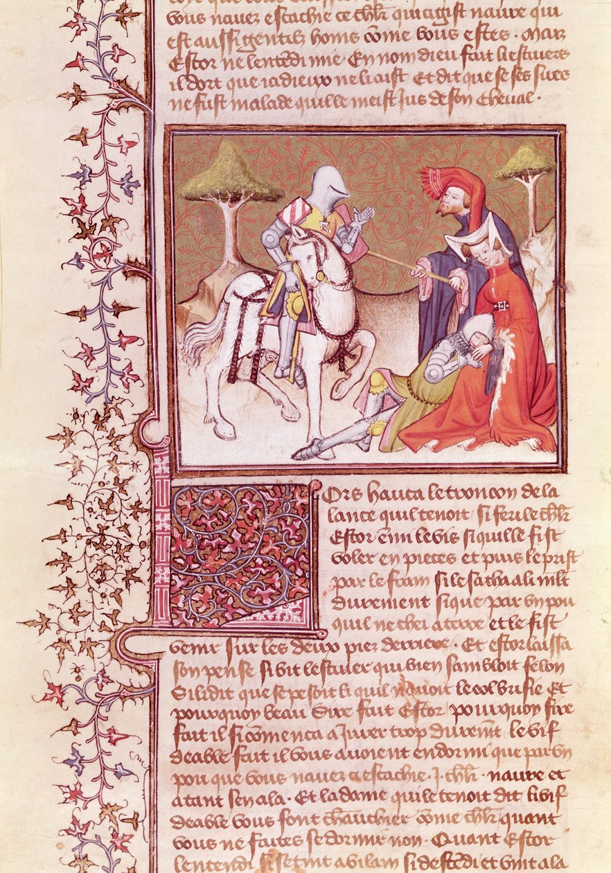 Ms 3479 fol.516 És így kihúzta a lándzsát a haldokló lovagról, a Livre de Messire Lancelot du Lacból alkotó: French School