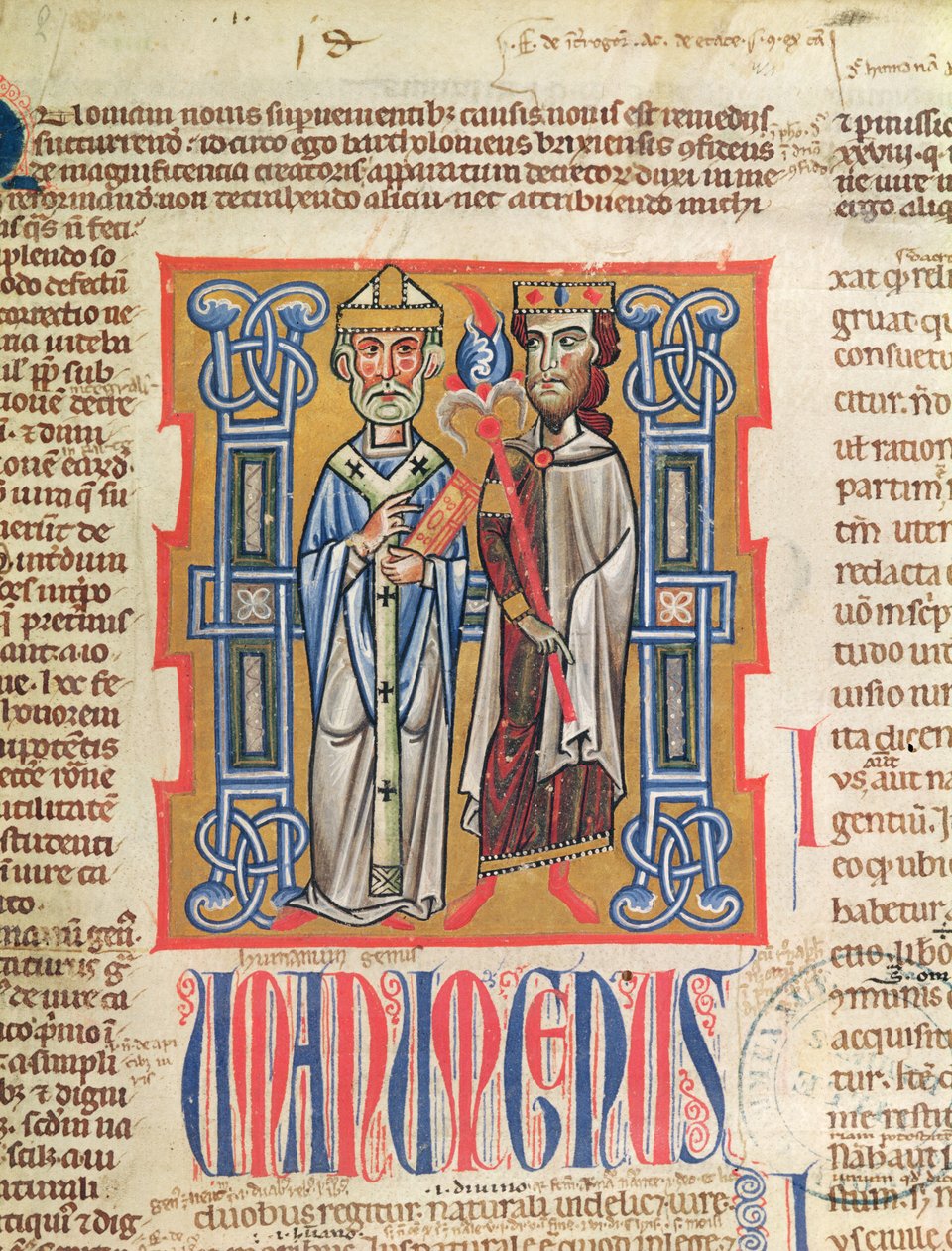 Ms 354 fol.9 Egy püspök és király miniatűrje a Decretum Gratianiból, 14. század alkotó: French School