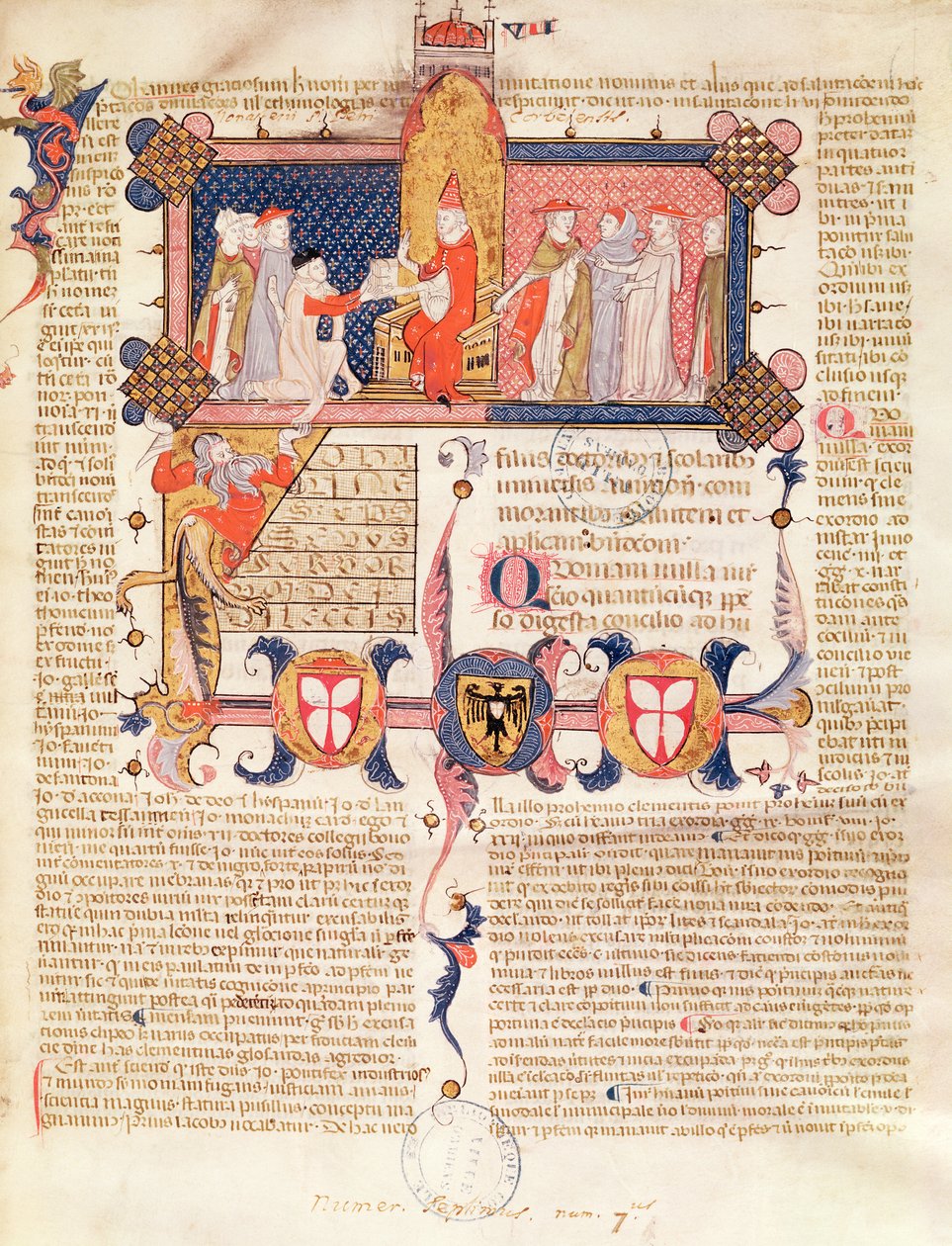 Ms 371 f.1 Jean Andre bemutatja munkáját V. Kelemen pápának (1260-1314 körül) alkotó: French School