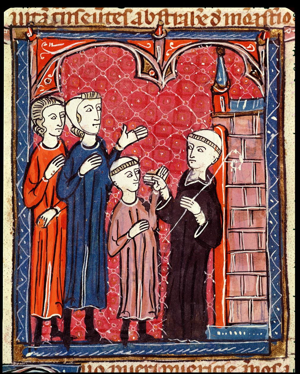 Ms 372 f.53r Egy gyermek, akit szülei vittek be a kolostorba, a Decrets de Gratienből alkotó: French School