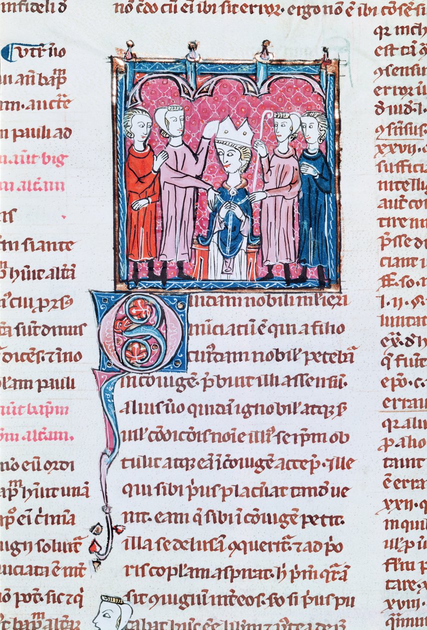 Ms 372 fol.158v Egy püspök trónra emelése, Decrets de Gratien alkotó: French School