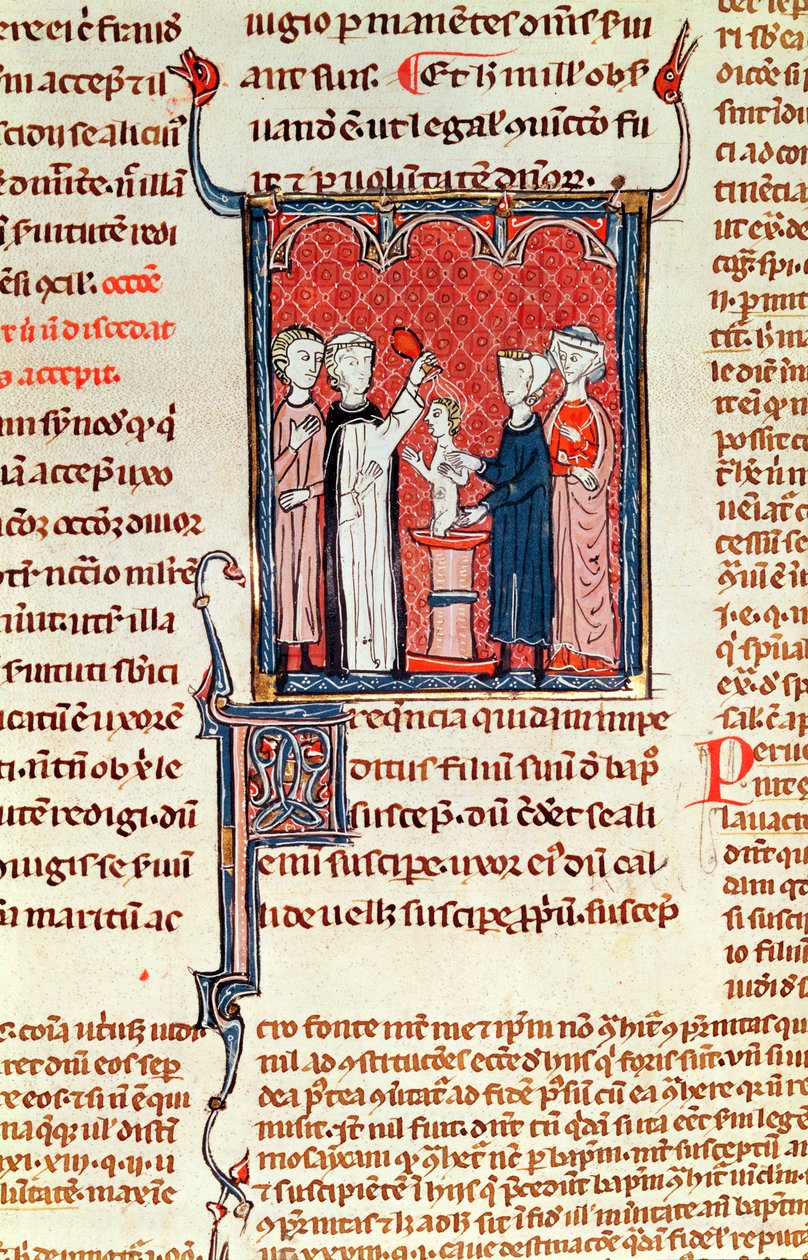 Ms 372 fol.161 A keresztelési jelenet, a Decrets de Gratienből alkotó: French School