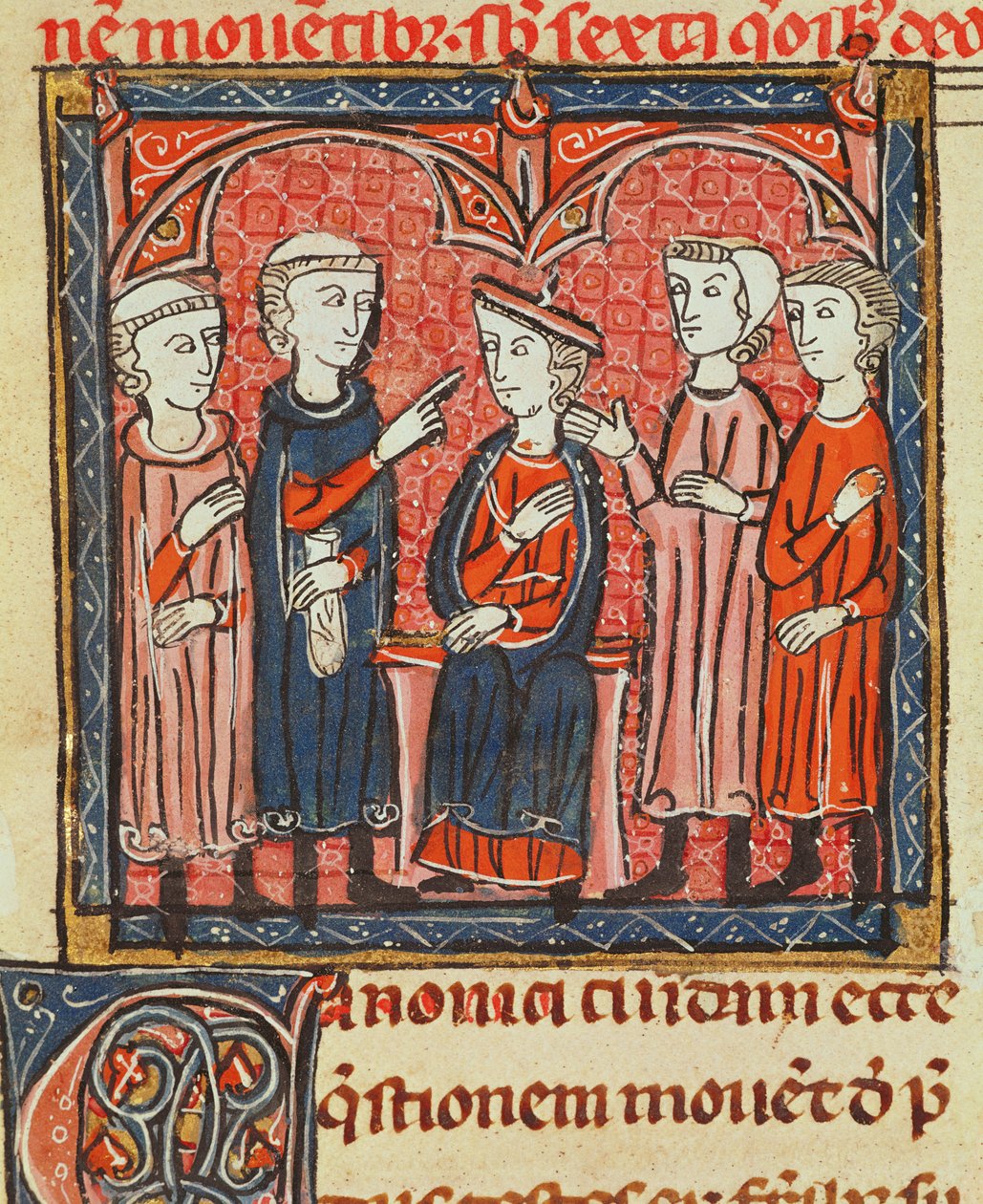 Ms 372 fol.1v Monetáris szabályozás, a Decrets de Gratientől alkotó: French School