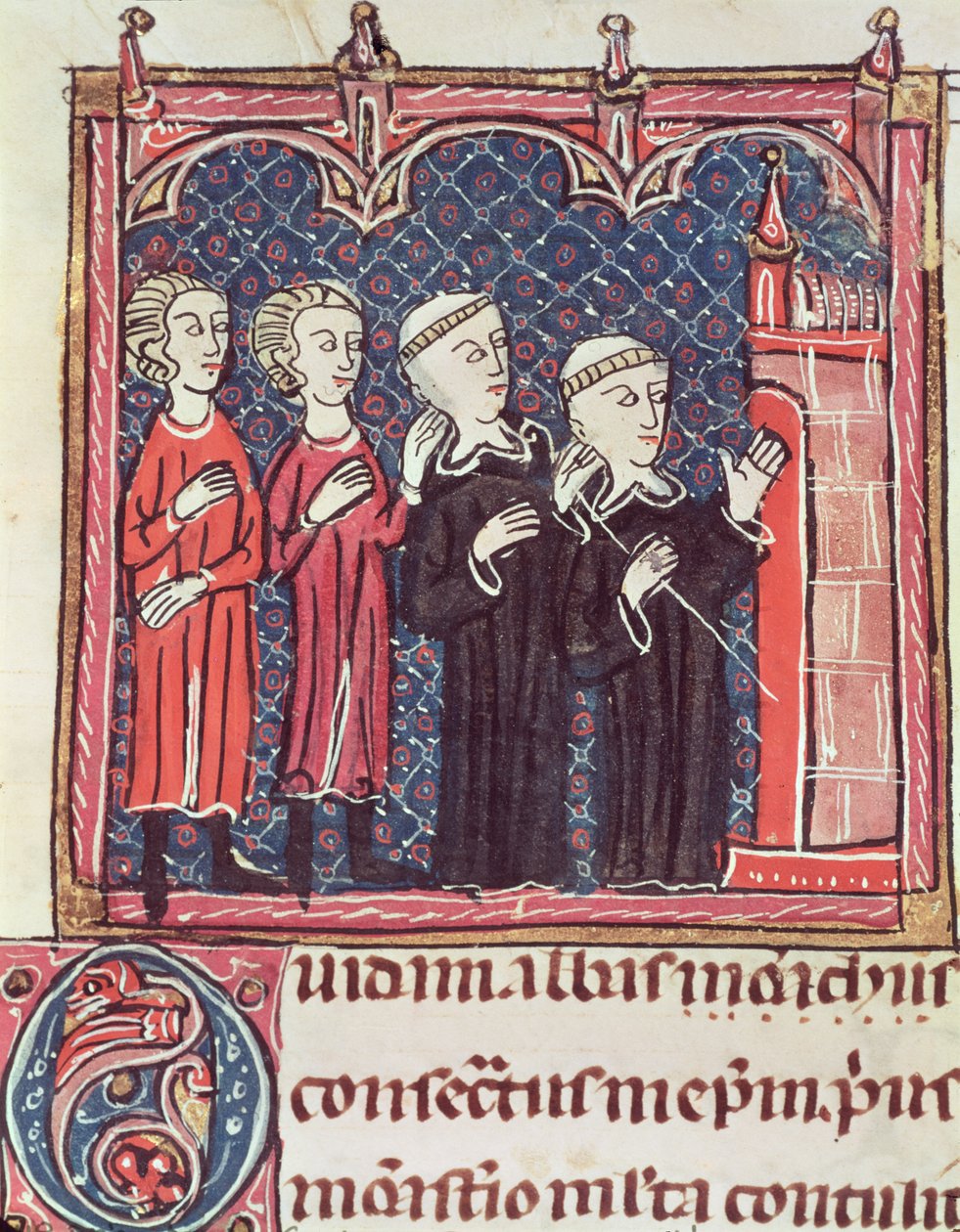 Ms 372 fol.47v Egy kolostor alapítása, a Decrets de Gratientől alkotó: French School