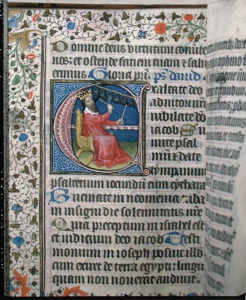 Ms 376 Dávid király harangjátékkal, illusztráció egy zsoltárból, 15. század eleje (vellum) alkotó: French School