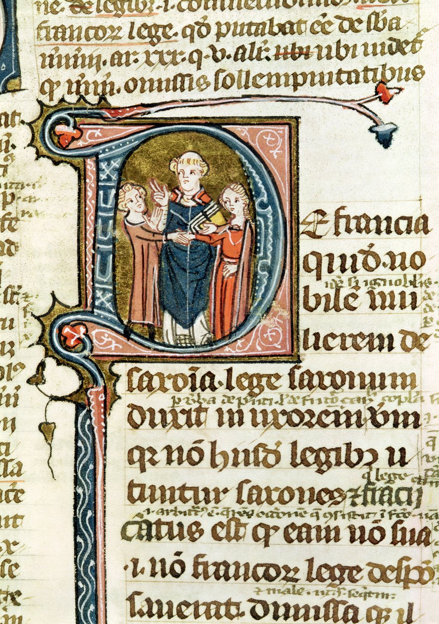 Ms 376 f.320 A Les Gregoriennes-ből származó történelmi D kezdőbetű, amely egy házasságot megáldó papot ábrázol alkotó: French School
